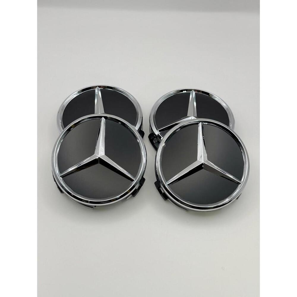 Set of 4 Mercedes Benz Center Hub Caps Matte Black 75mm Fits Most Models